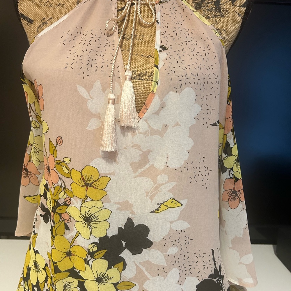 Floral Top - Cream pink  and Black